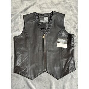 Dream Apparel Vest Womens M Black Leather Biker Motorcycle Zip Front Lined not x